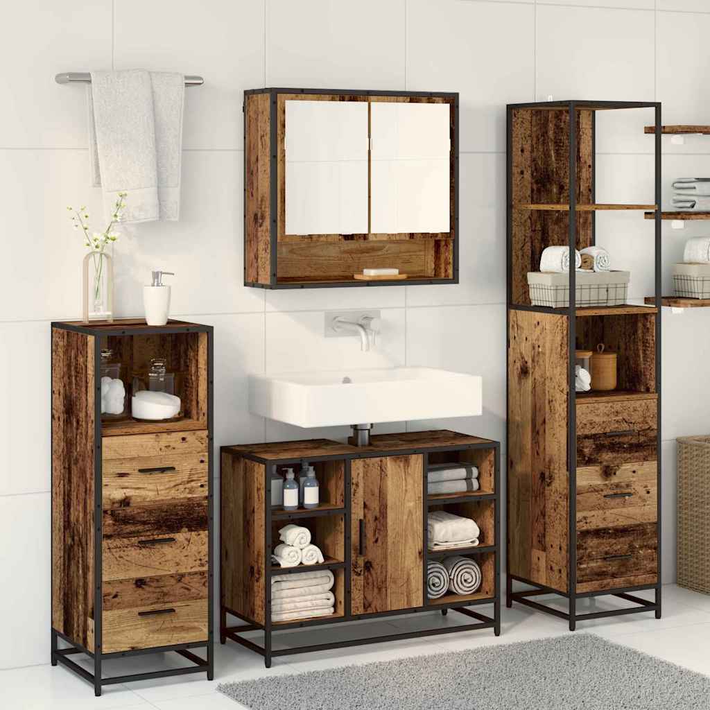 Juego de muebles de baño con cajón 3 pcs Madera envejecida