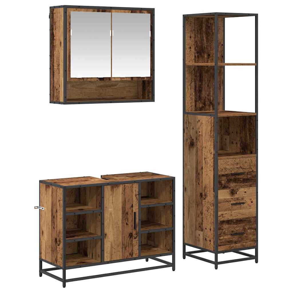 Juego de muebles de baño con cajón 3 pcs Madera envejecida
