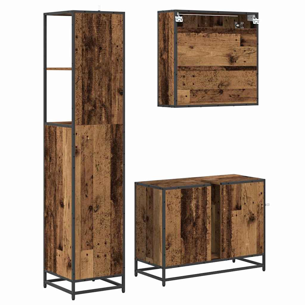Juego de muebles de baño con cajón 3 pcs Madera envejecida