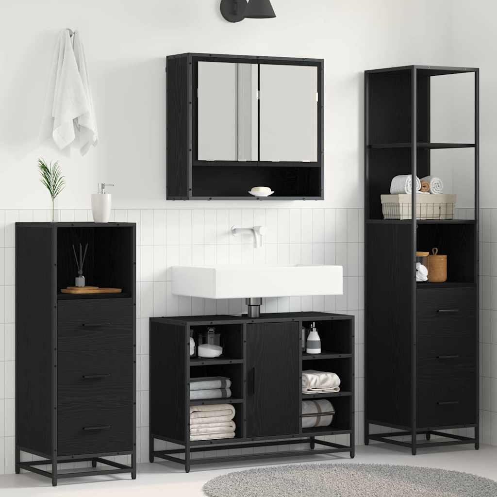 Juego de muebles de baño 3 pcs Roble Negro Madera de ingeniería