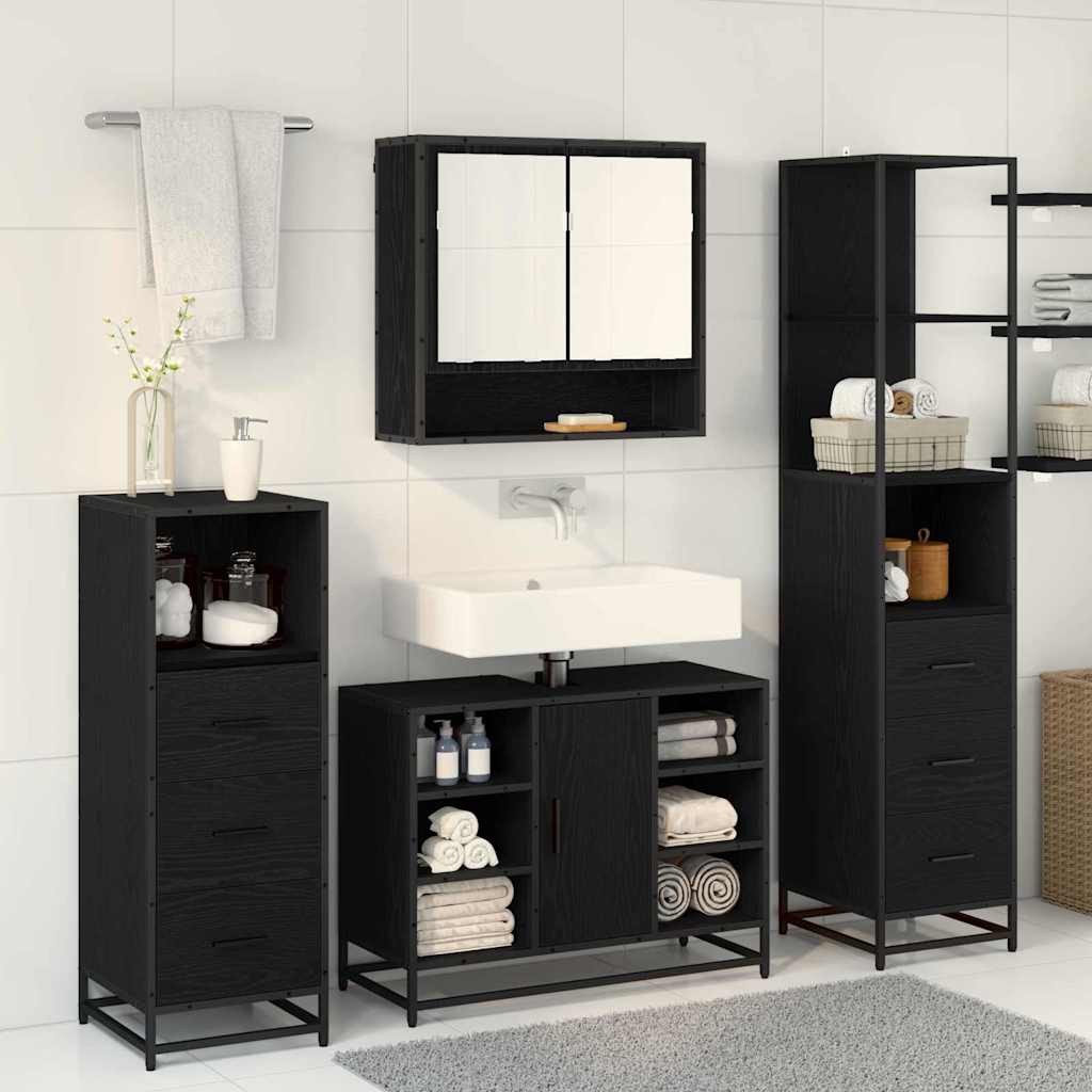 Juego de muebles de baño 3 pcs Roble Negro Madera de ingeniería