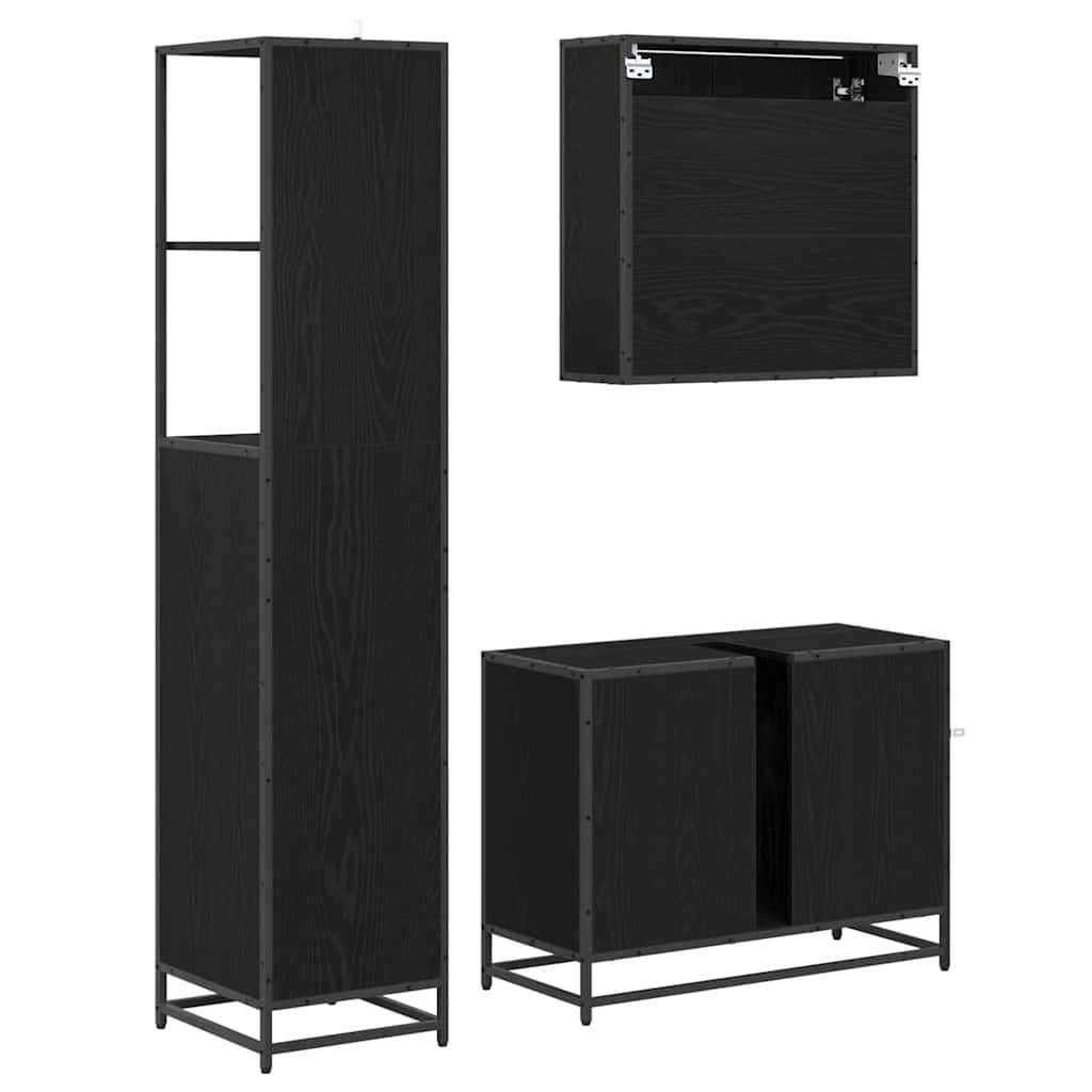 Juego de muebles de baño 3 pcs Roble Negro Madera de ingeniería