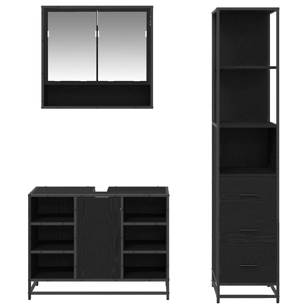 Juego de muebles de baño 3 pcs Roble Negro Madera de ingeniería