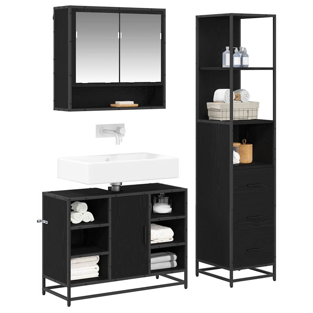 Juego de muebles de baño 3 pcs Roble Negro Madera de ingeniería