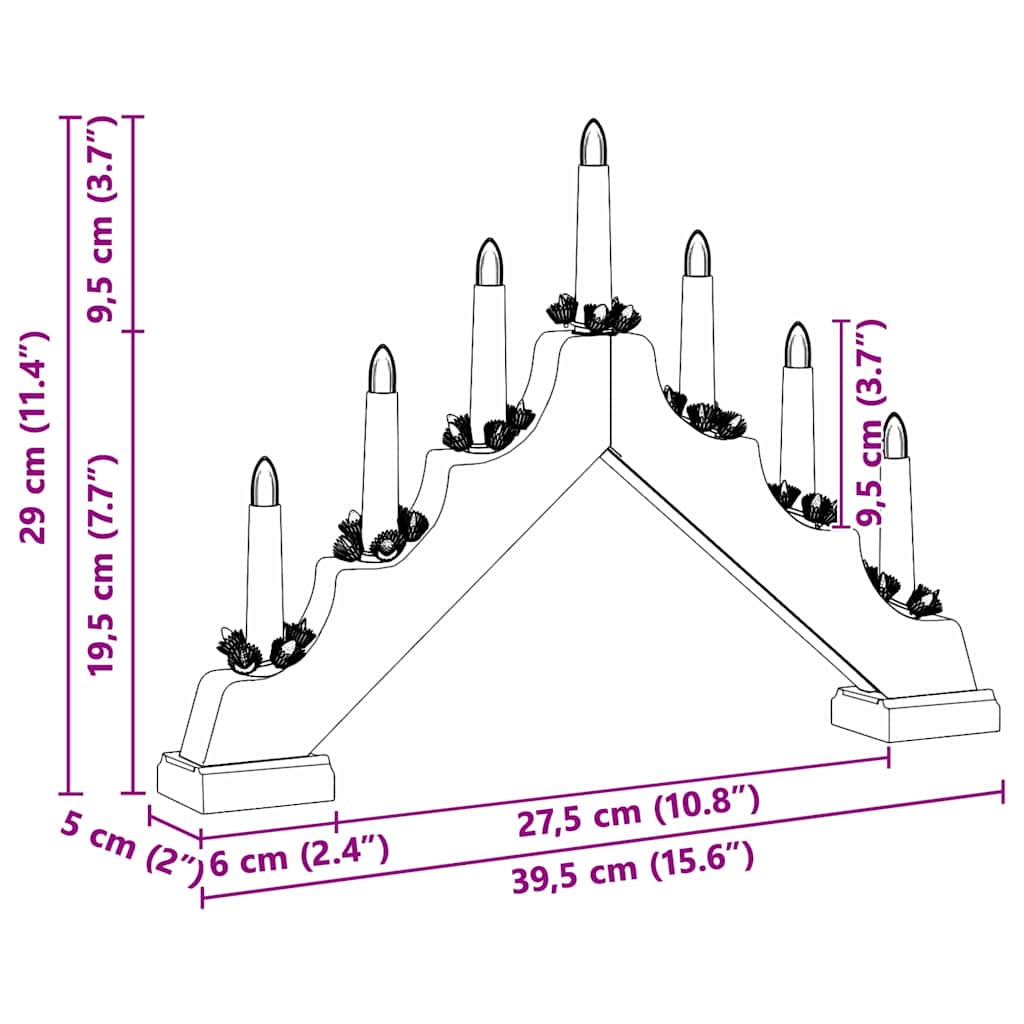 Puente de velas navideñas con 7 LED 3 pcs Rojo 39.5 x 5 x 29 cm