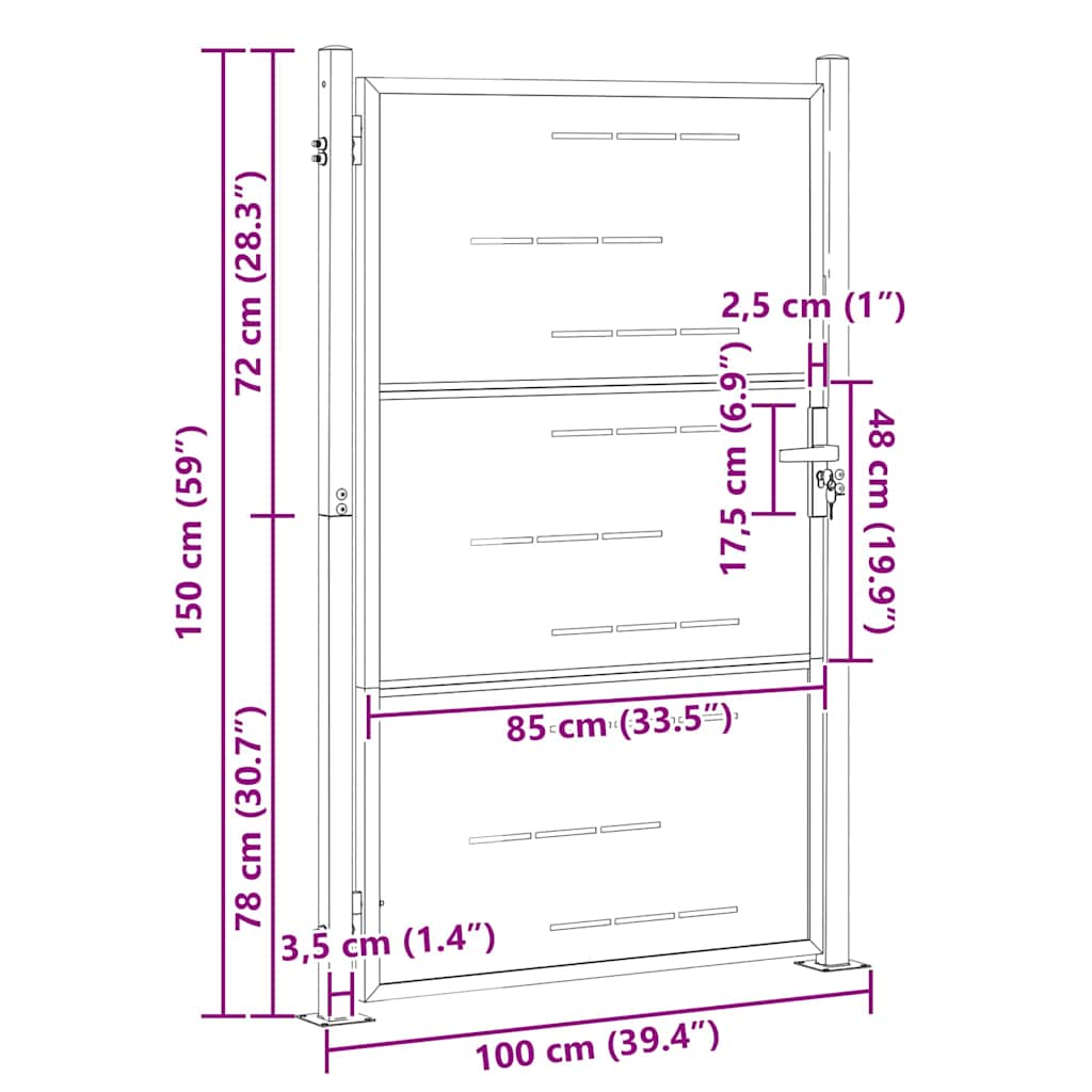 Puerta de jardín Plateado 85 x 144 cm Acero inoxidable