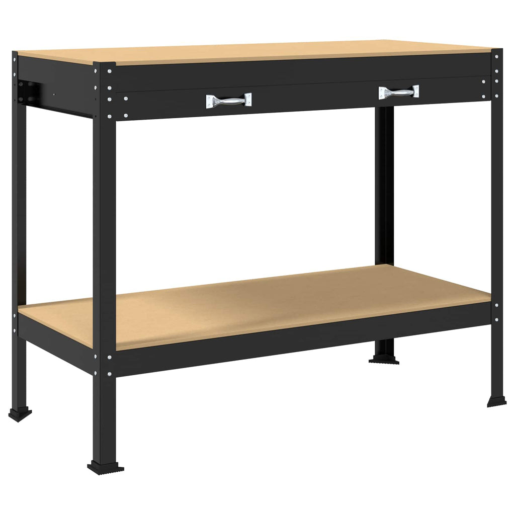 Banco de trabajo con cajón con estante Negro 114 x 54 x 91 cm