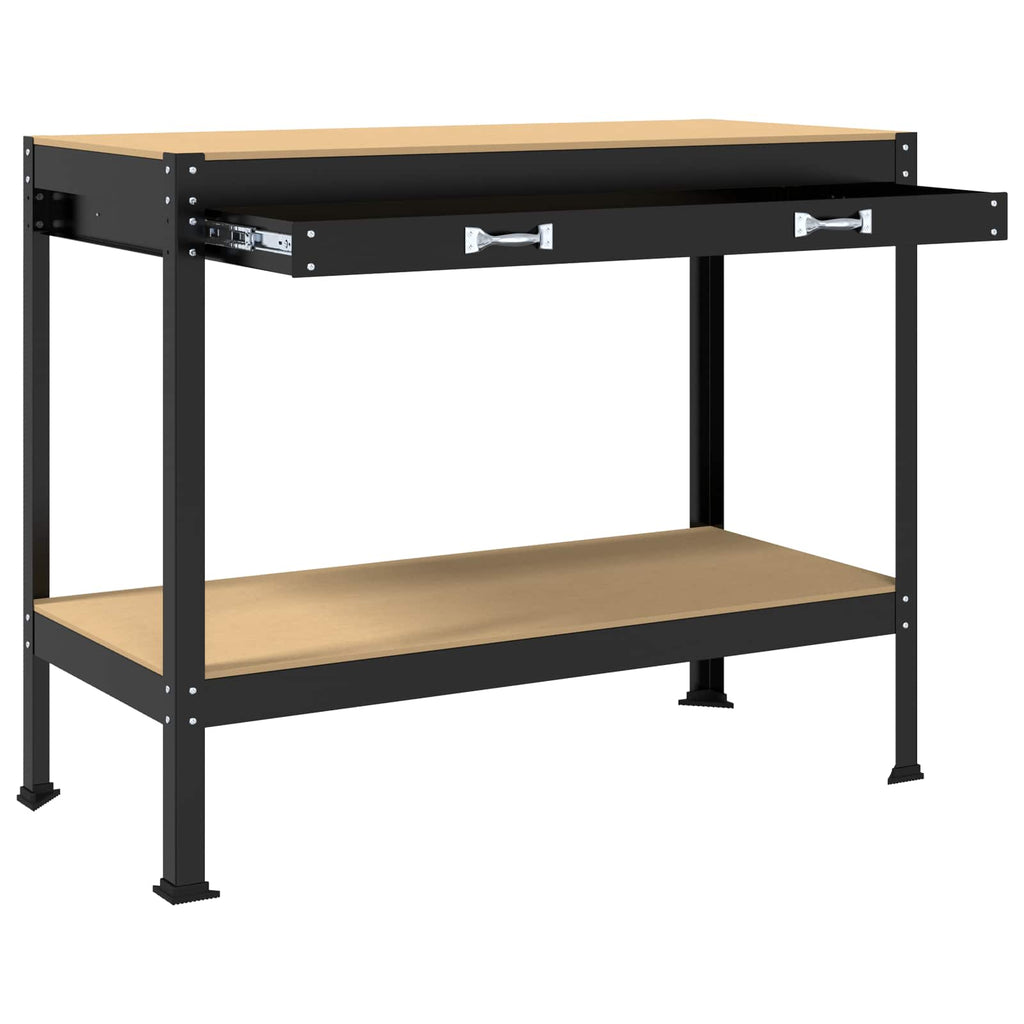 Banco de trabajo con cajón con estante Negro 114 x 54 x 91 cm