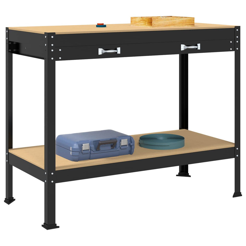 Banco de trabajo con cajón con estante Negro 114 x 54 x 91 cm