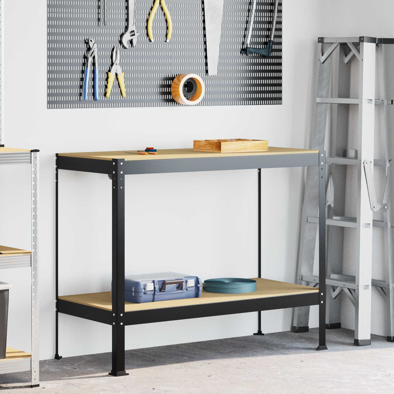 Banco de trabajo con cajón con estante Negro 114 x 54 x 91 cm
