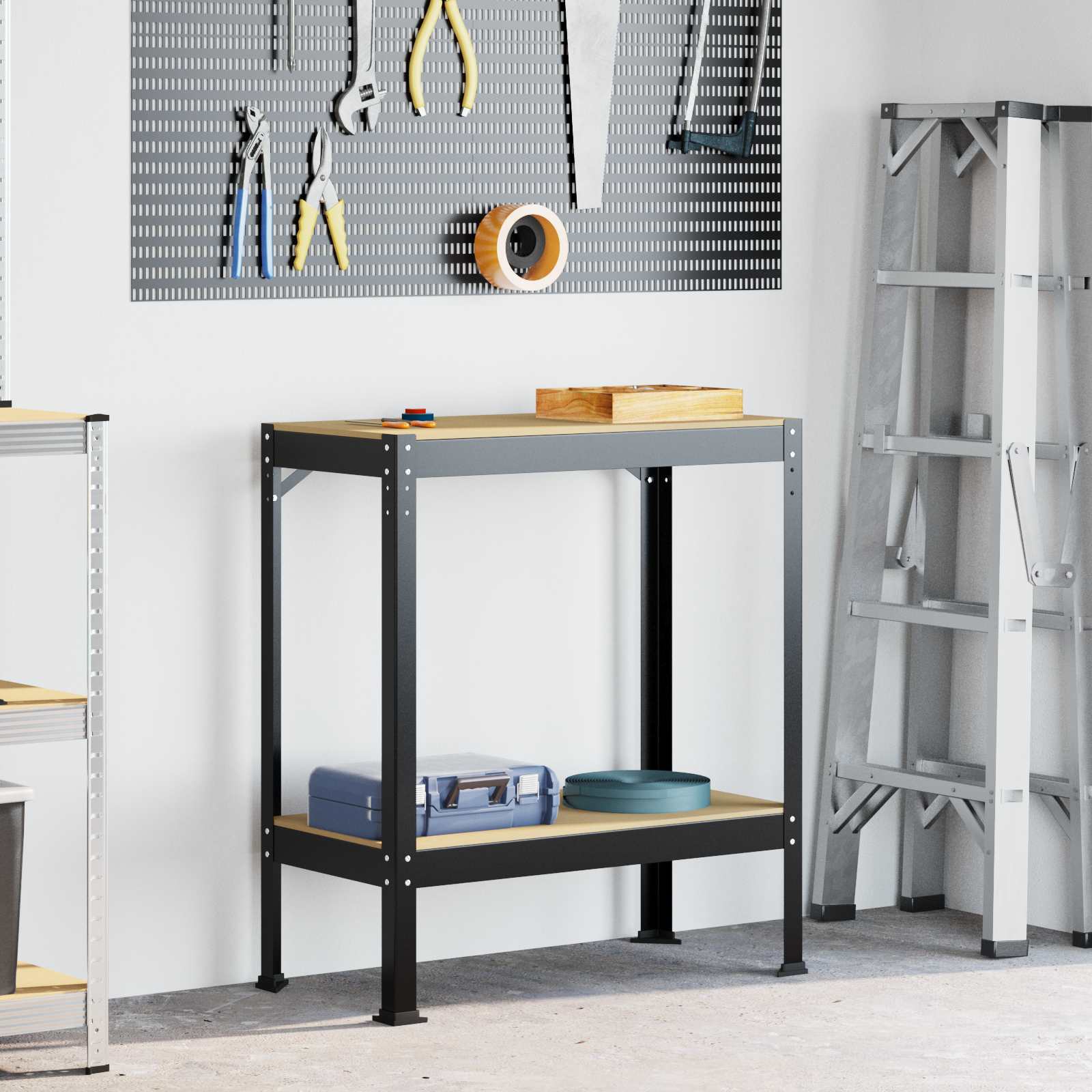 Banco de trabajo con cajón con estante Negro 114 x 54 x 91 cm
