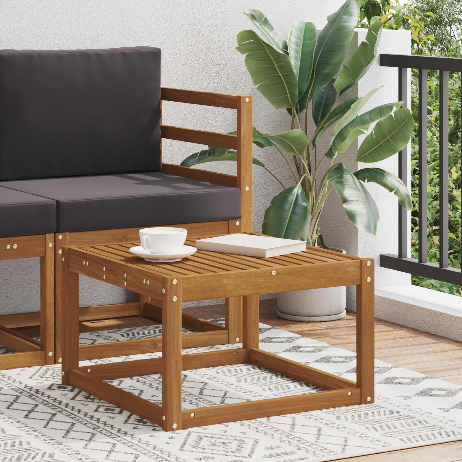 2-Piece Solid Acacia Wood Outdoor Middle Sofa