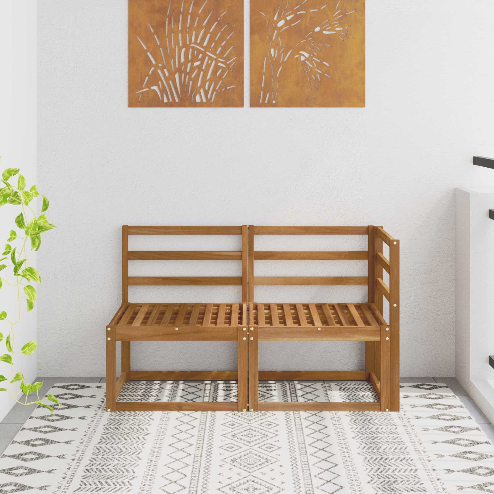 2-Piece Solid Acacia Wood Outdoor Middle Sofa