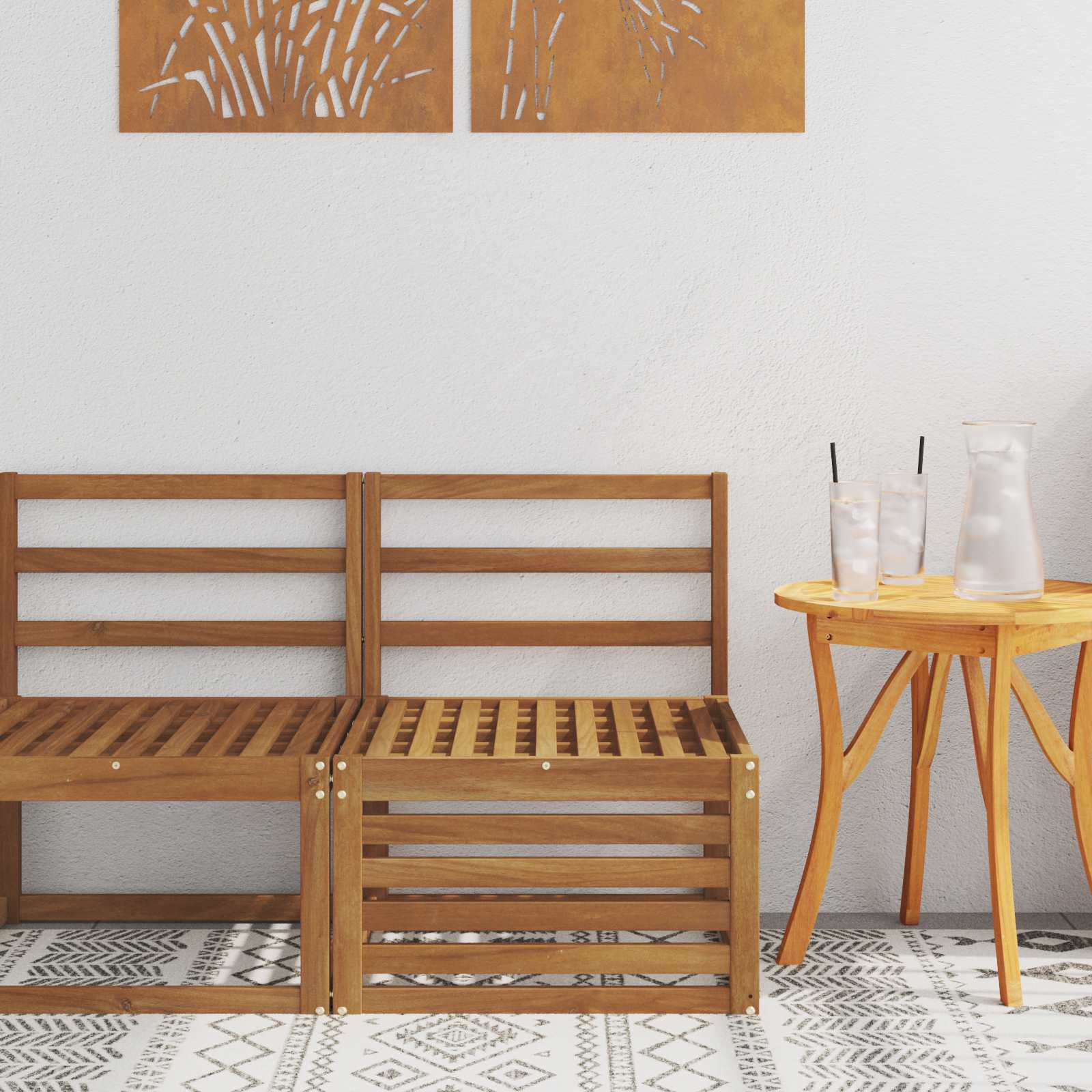 2 Pieza Sofá intermedio de exterior Madera de Acacia Sólida