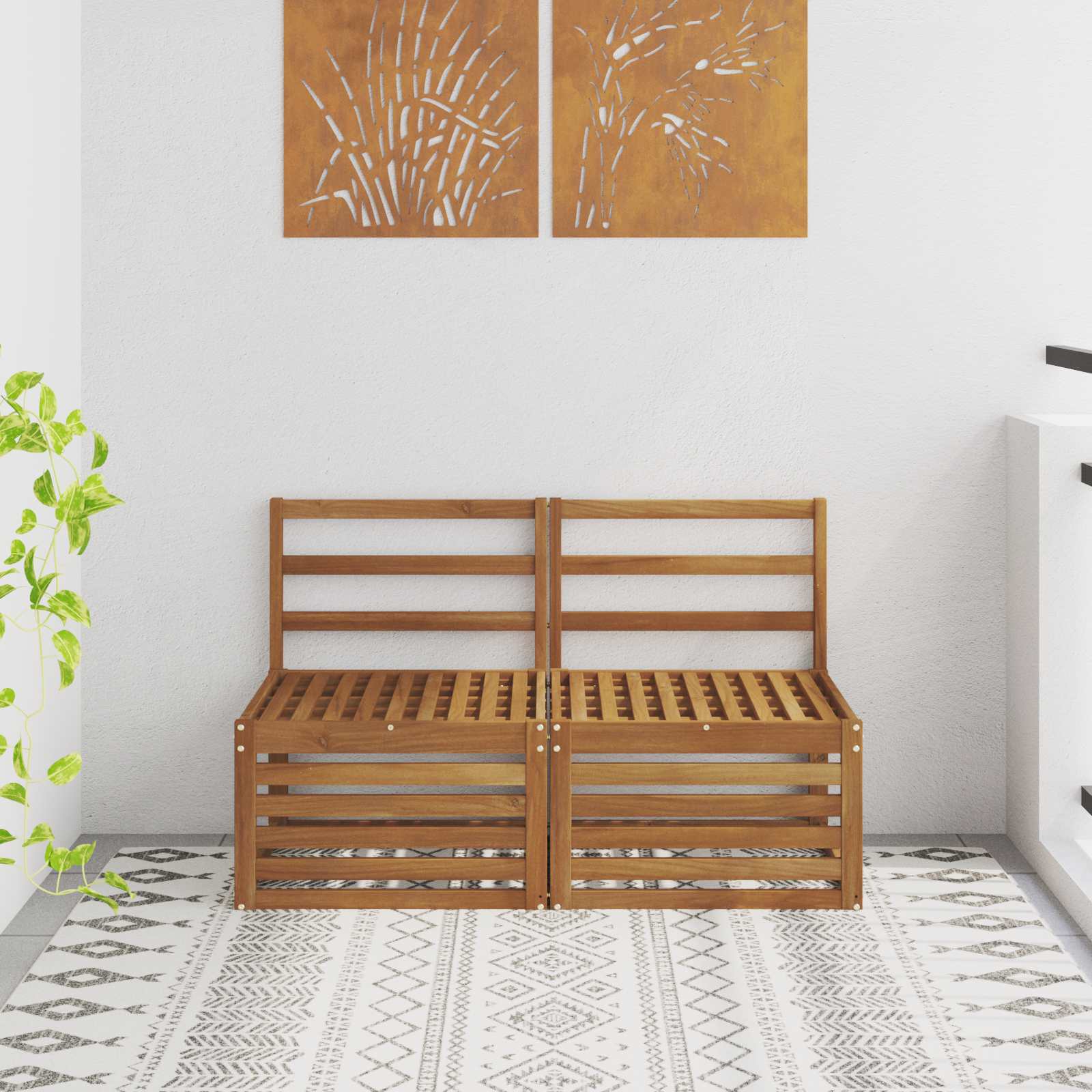 2 Pieza Sofá intermedio de exterior Madera de Acacia Sólida