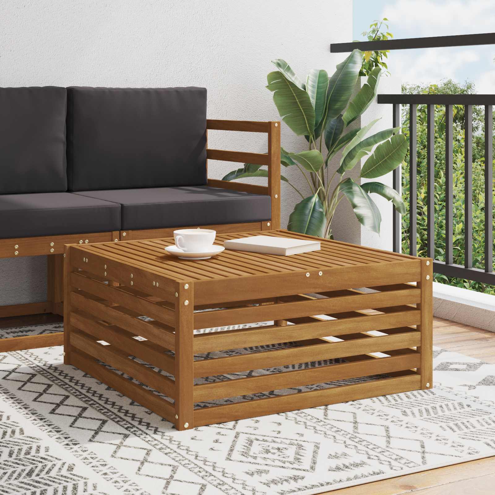 Mesa de exterior Madera de Acacia Sólida Blanco 79 x 79 x 37 cm