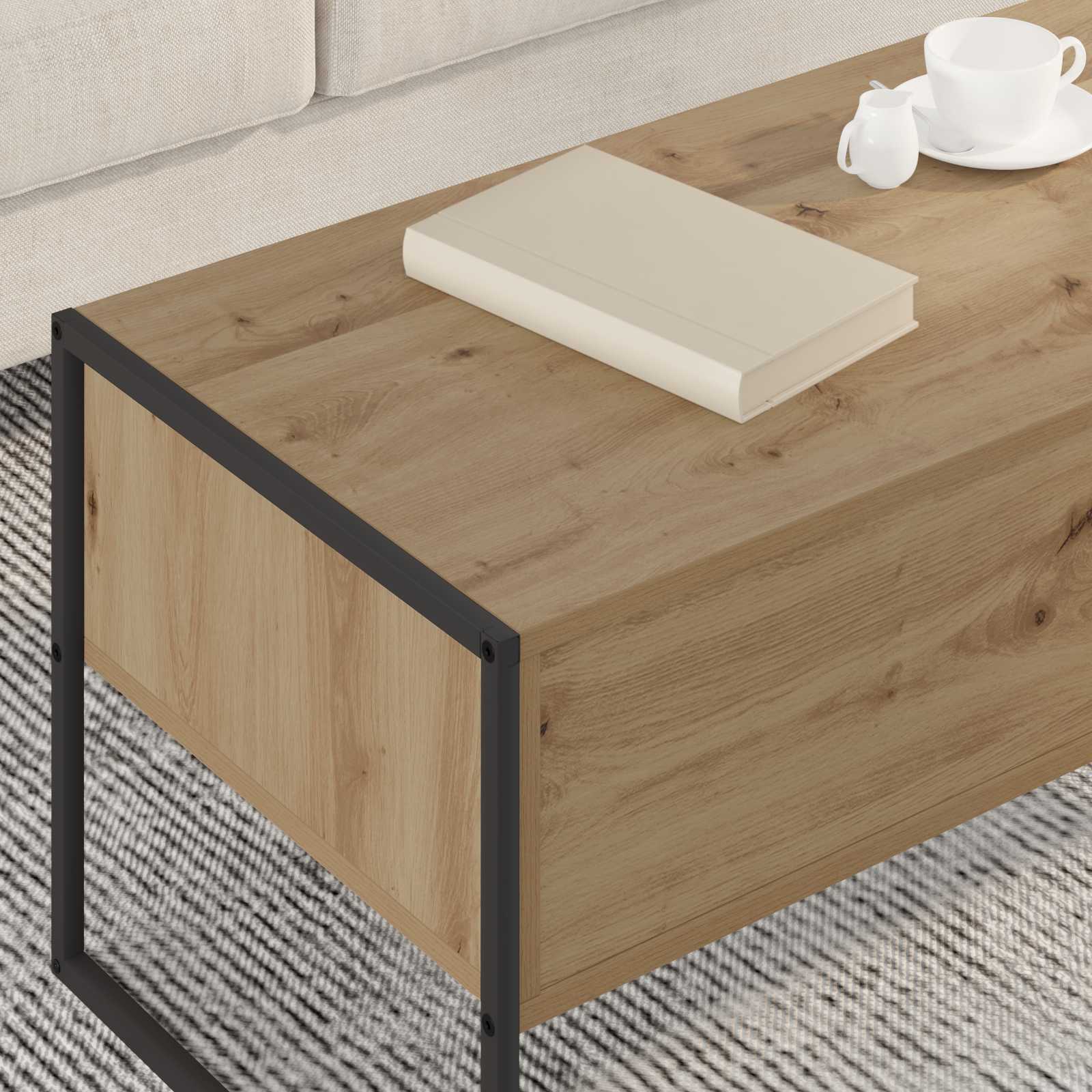 Mesa de Café con cajón Roble Artesanal 100 x 46 x 40 cm