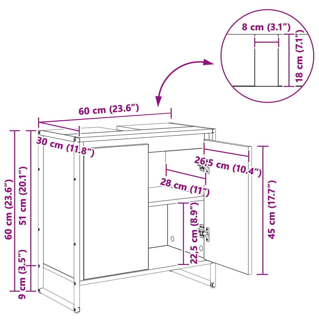 Gabinete de Baño con almacenamiento Gris Sonoma 60 x 30 x 60 cm