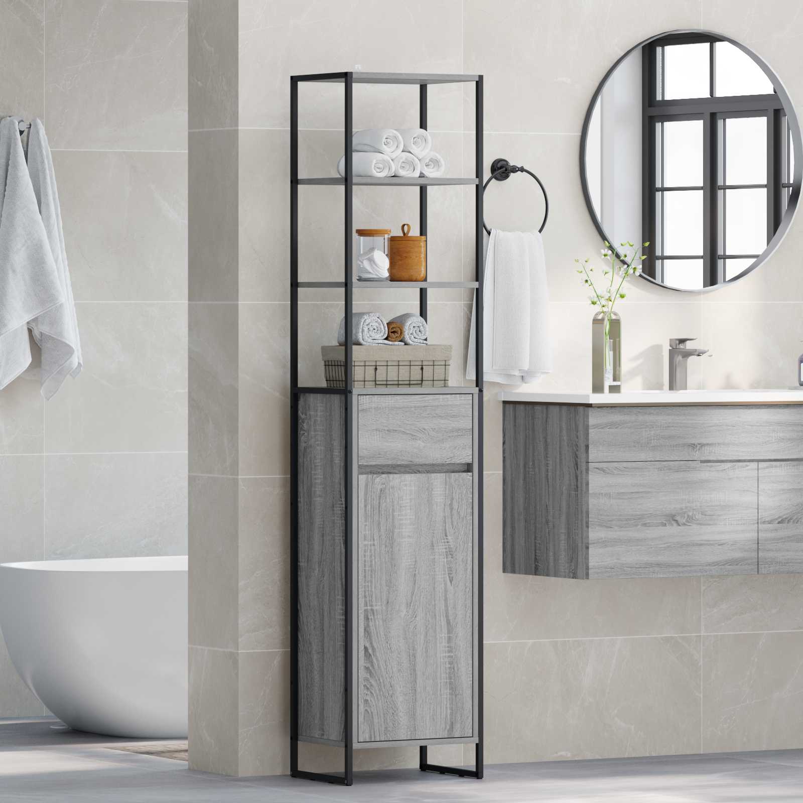 Gabinete de Baño con cajón Gris Sonoma 40 x 30 x 180 cm