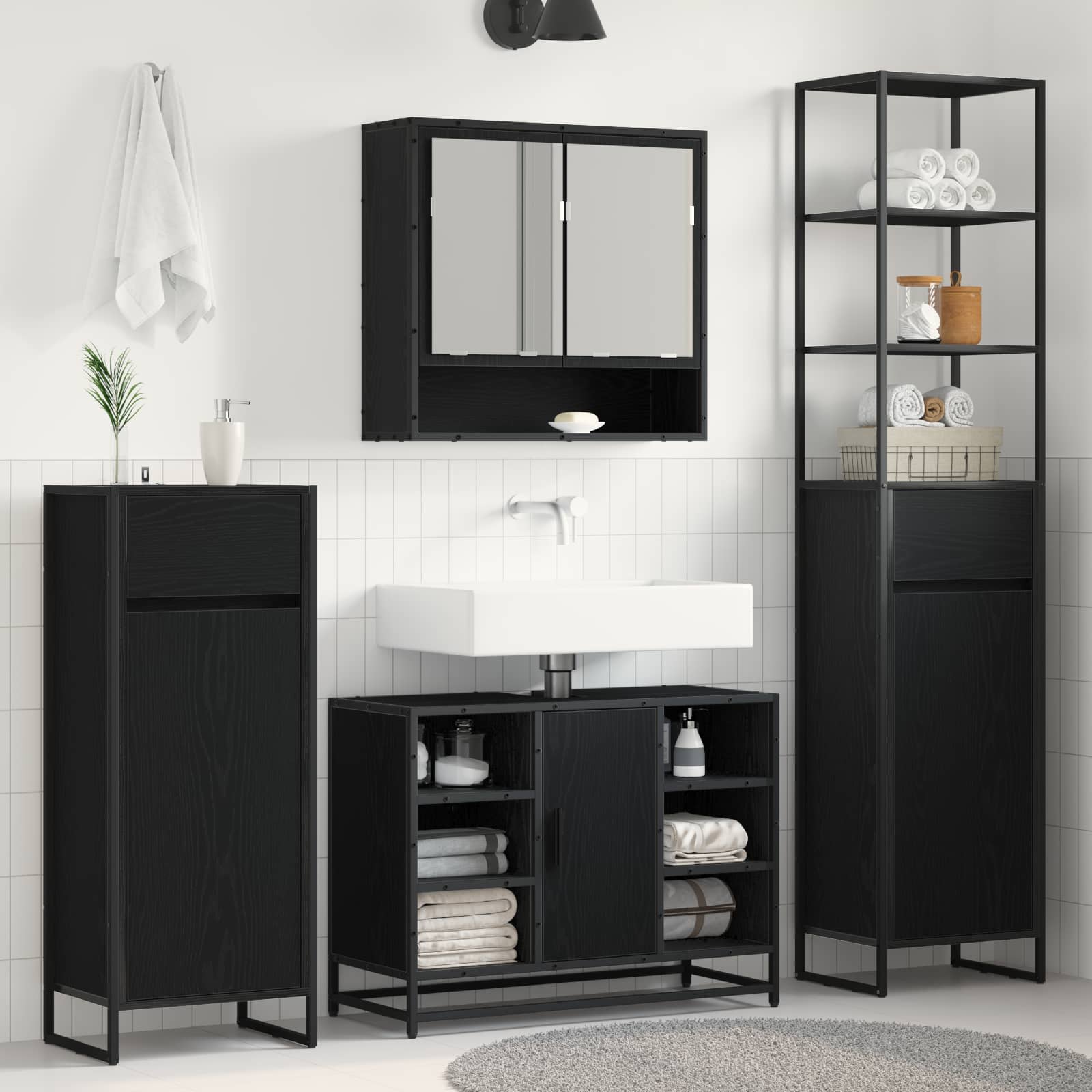 Sonoma Grey Bathroom Cabinet with drawer 40 x 30 x 100 cm