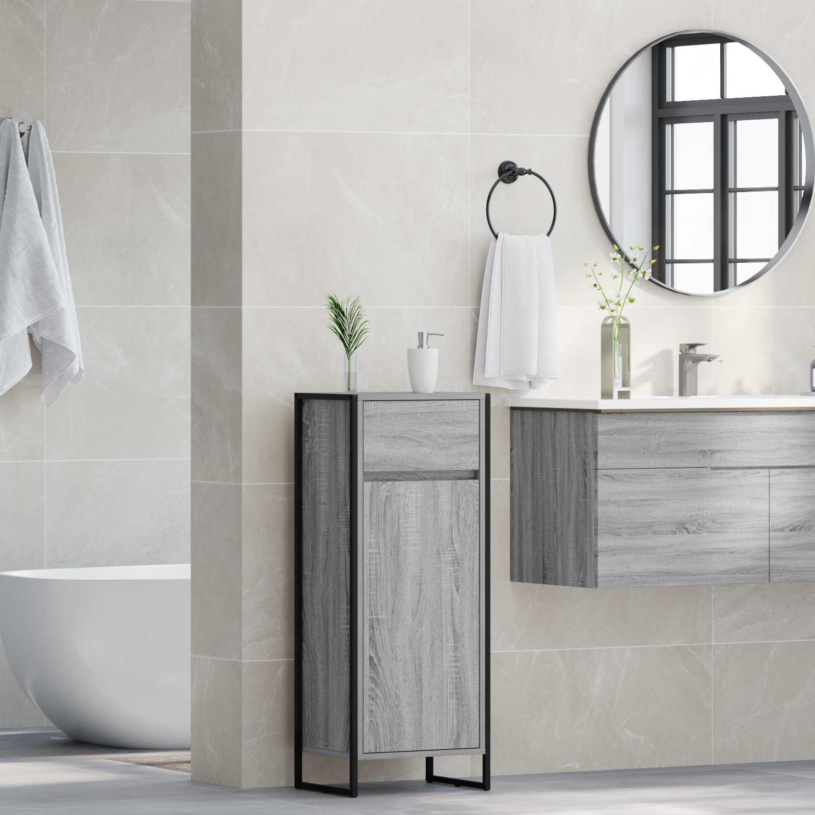 Gabinete de Baño con cajón Gris Sonoma 40 x 30 x 100 cm