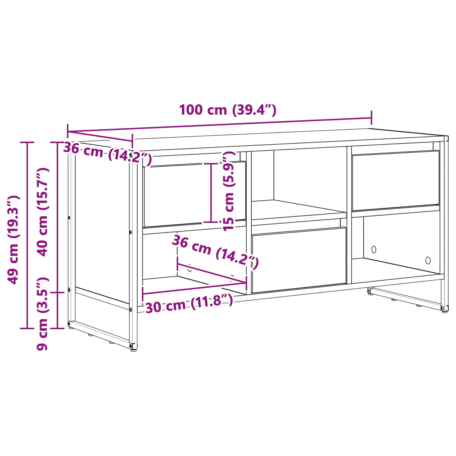 Gabinete de TV con cajón Gris Sonoma 100 x 36 x 49,5 cm