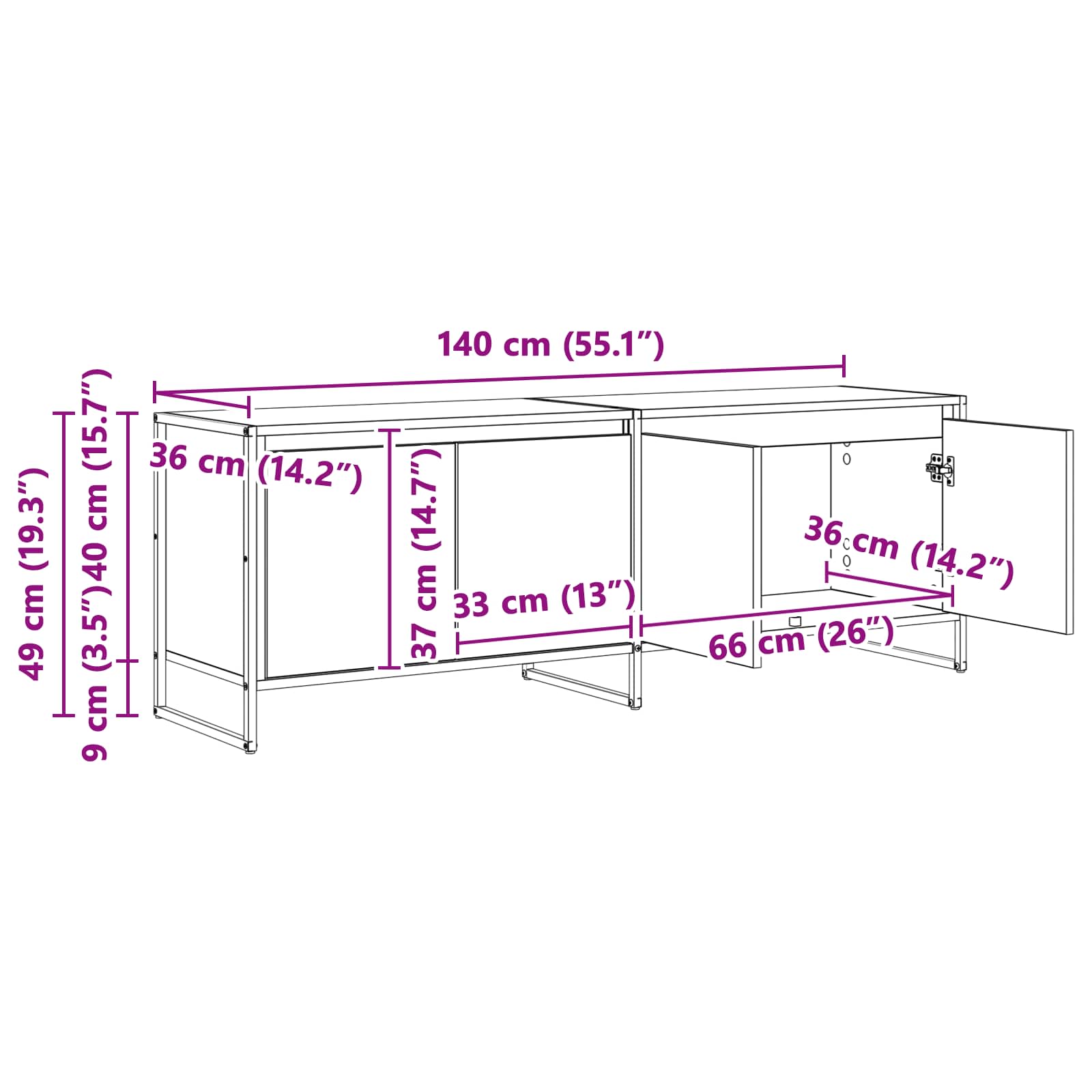 Gabinete de TV Gris Sonoma 140 x 36 x 49.5 cm