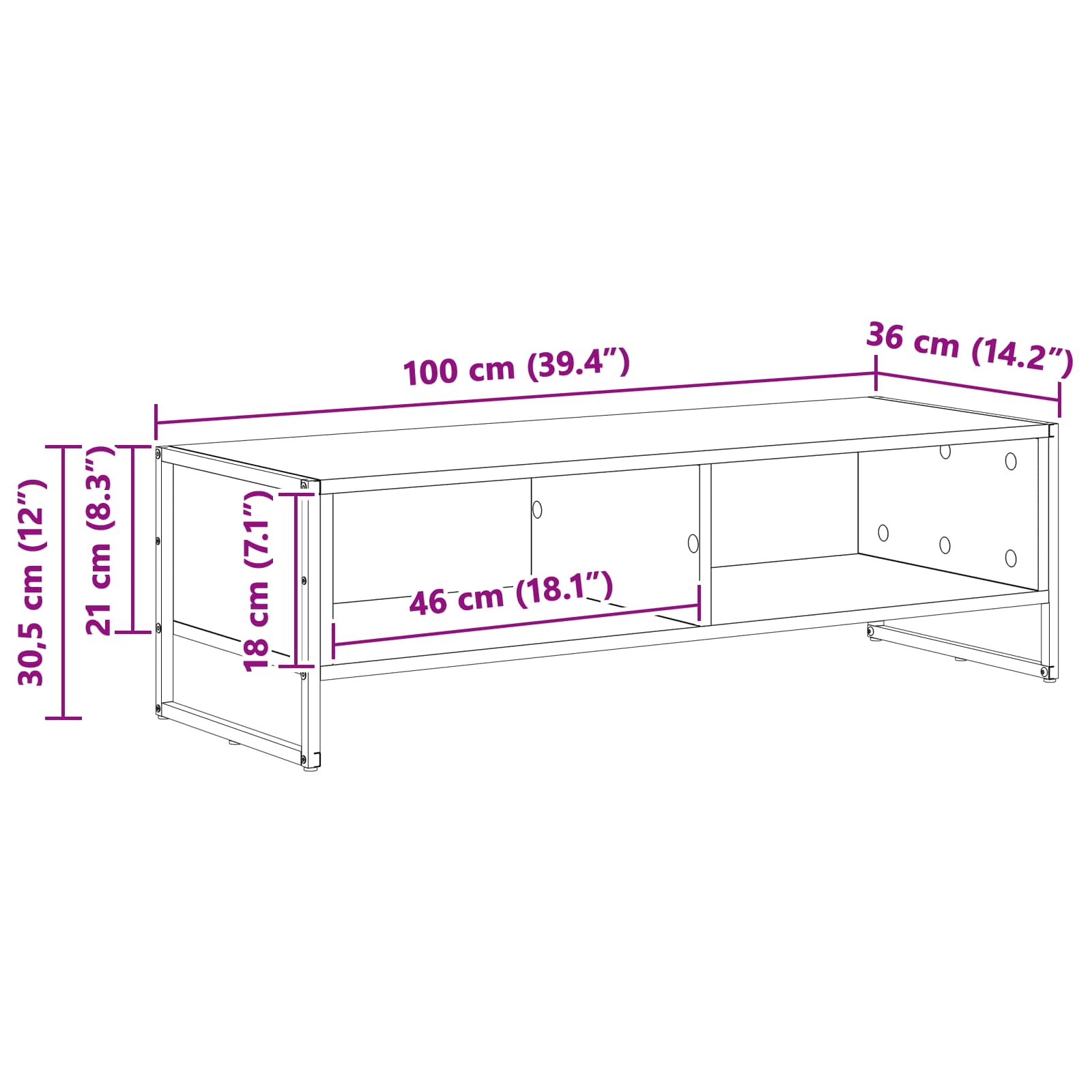 Gabinete de TV 100 x 36.5 x 30.5 cm Roble Negro