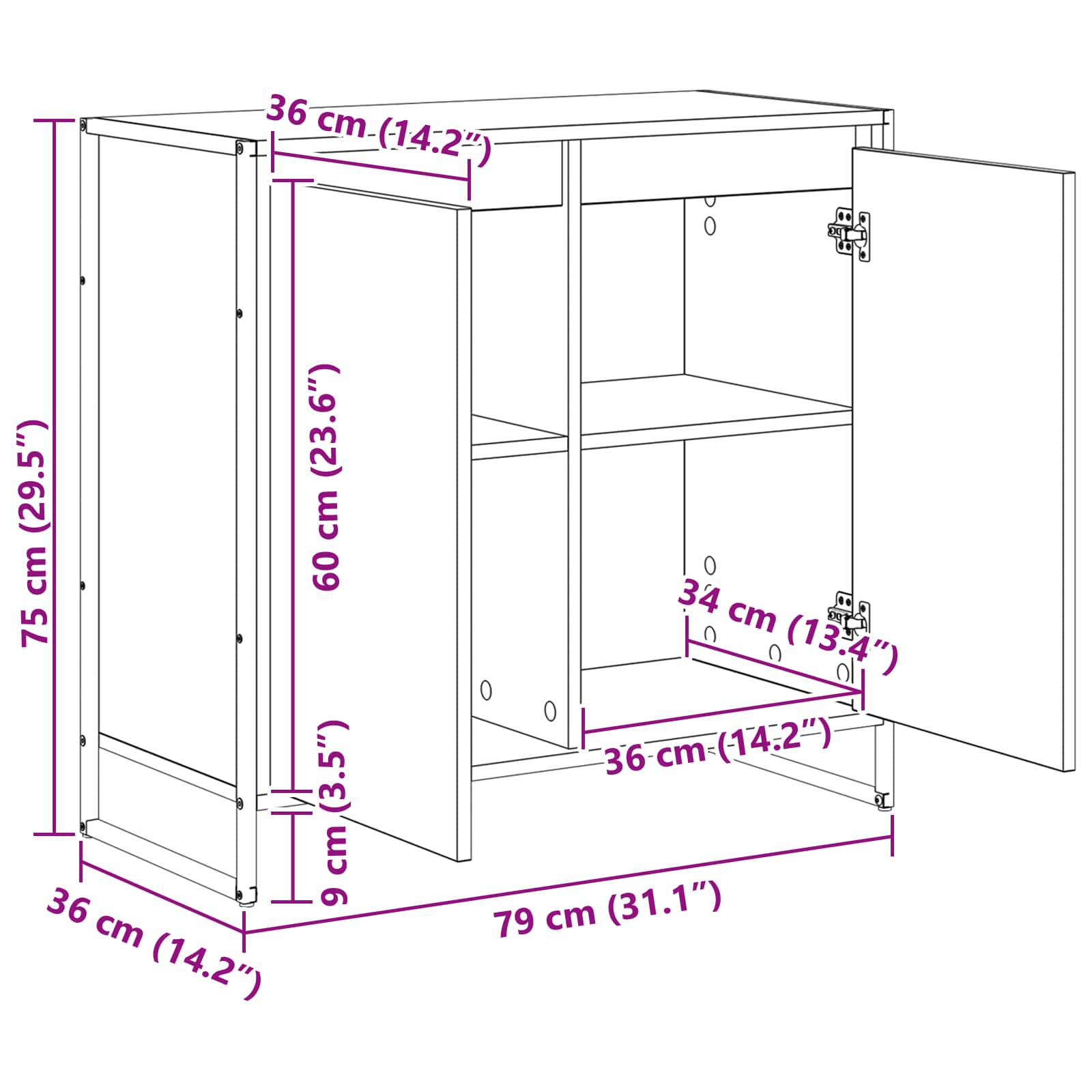 Armario auxiliar Roble Humo 79 x 36 x 75 cm