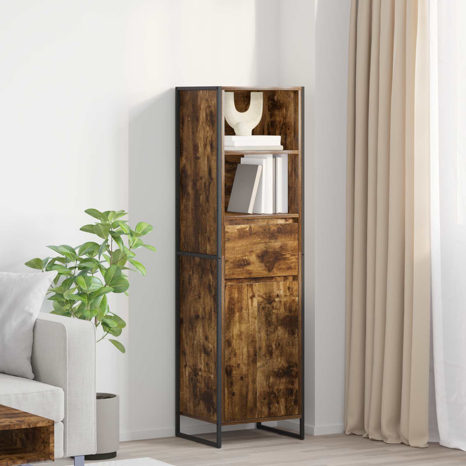 Sonoma Grey Bookcase with Drawer 43 x 36 x 150.5 cm