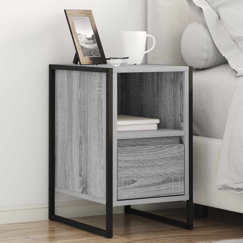 Mesa de Noche con cajón 2 pcs Gris Sonoma 39,5 x 30 x 50 cm