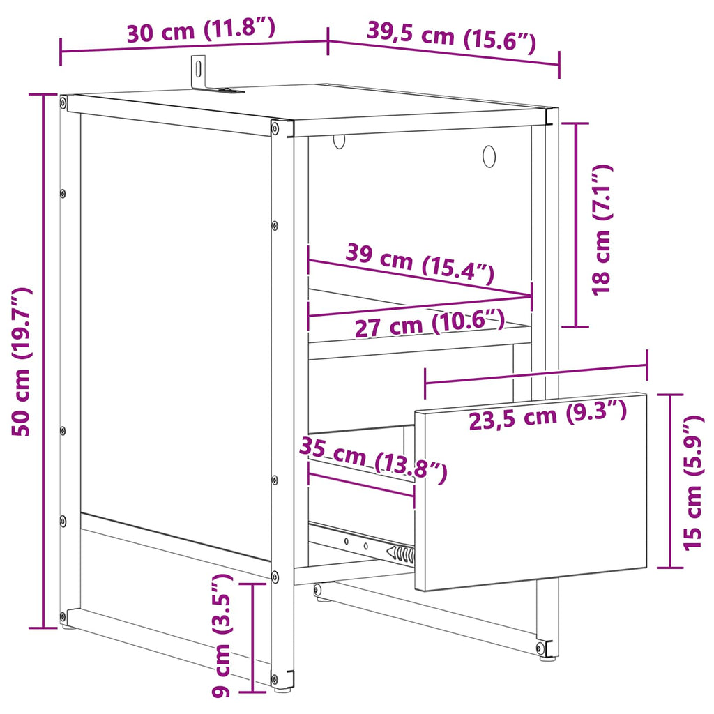 Mesa de Noche con cajón 2 pcs Gris Sonoma 39,5 x 30 x 50 cm