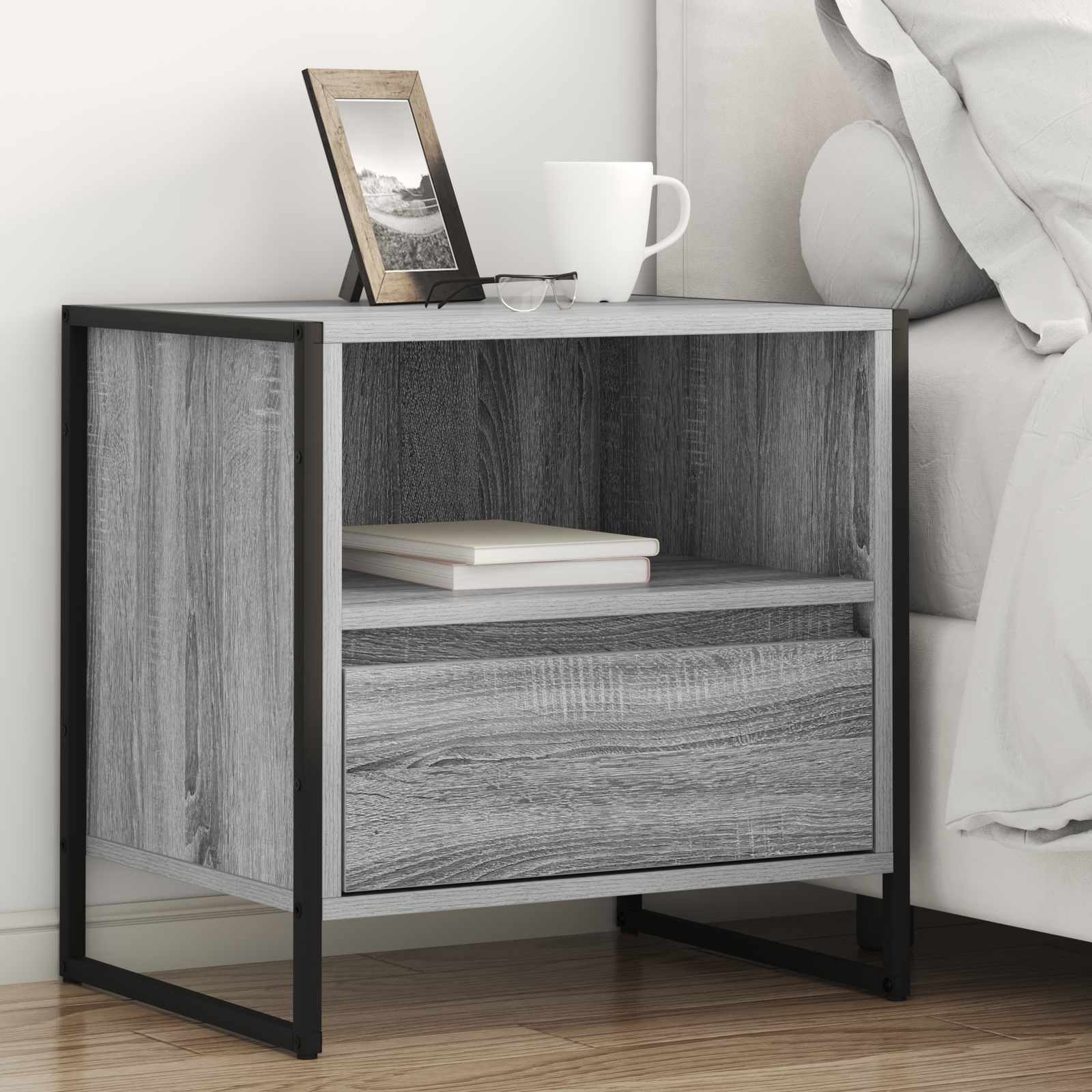Mesa de Noche con cajón 2 pcs Gris Sonoma 50 x 39,5 x 50 cm