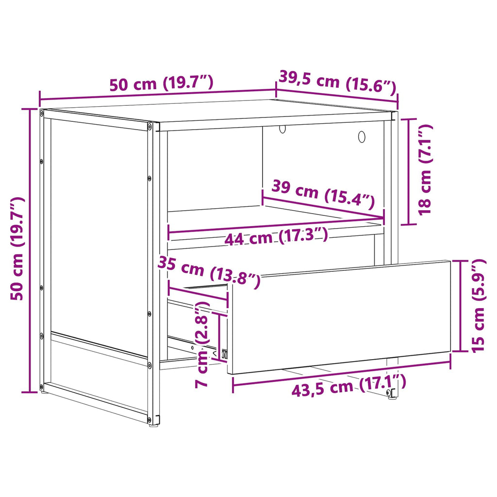Mesa de Noche con cajón 2 pcs Gris Sonoma 50 x 39,5 x 50 cm