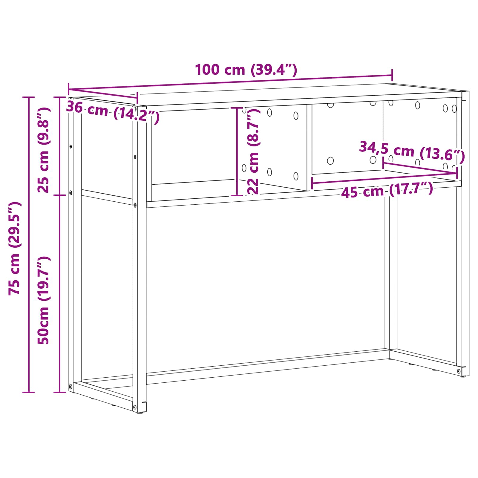 Mesa Auxiliar con almacenamiento Madera Vieja 100 x 36 x 75 cm