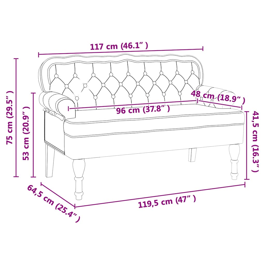 Banco Chesterfield 119,5 x 64,5 x 75 cm Cuero sintético