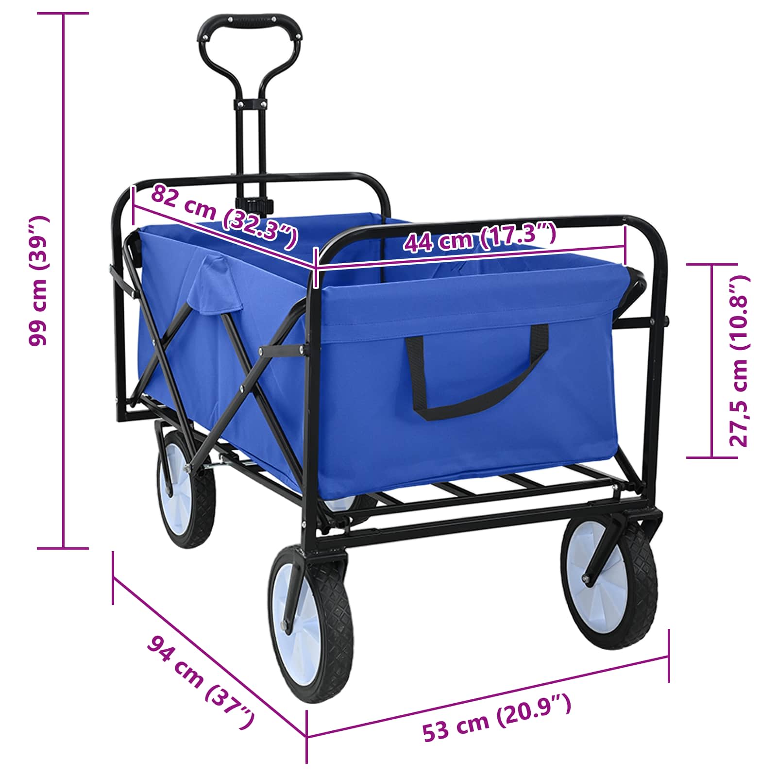 Carro de Mano Plegable Manual Azul 94 x 53 x 99 cm Tela Oxford