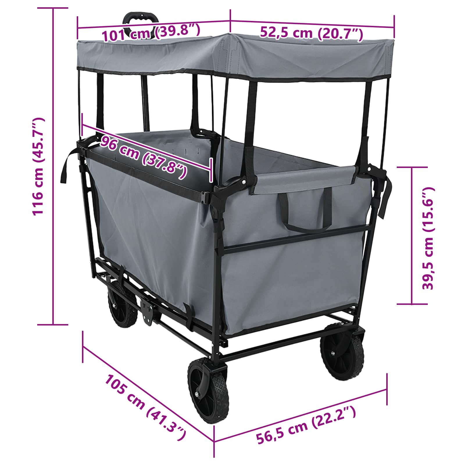 Carro de Mano Plegable Gris 105 x 56,5 x 116 cm Tela Oxford