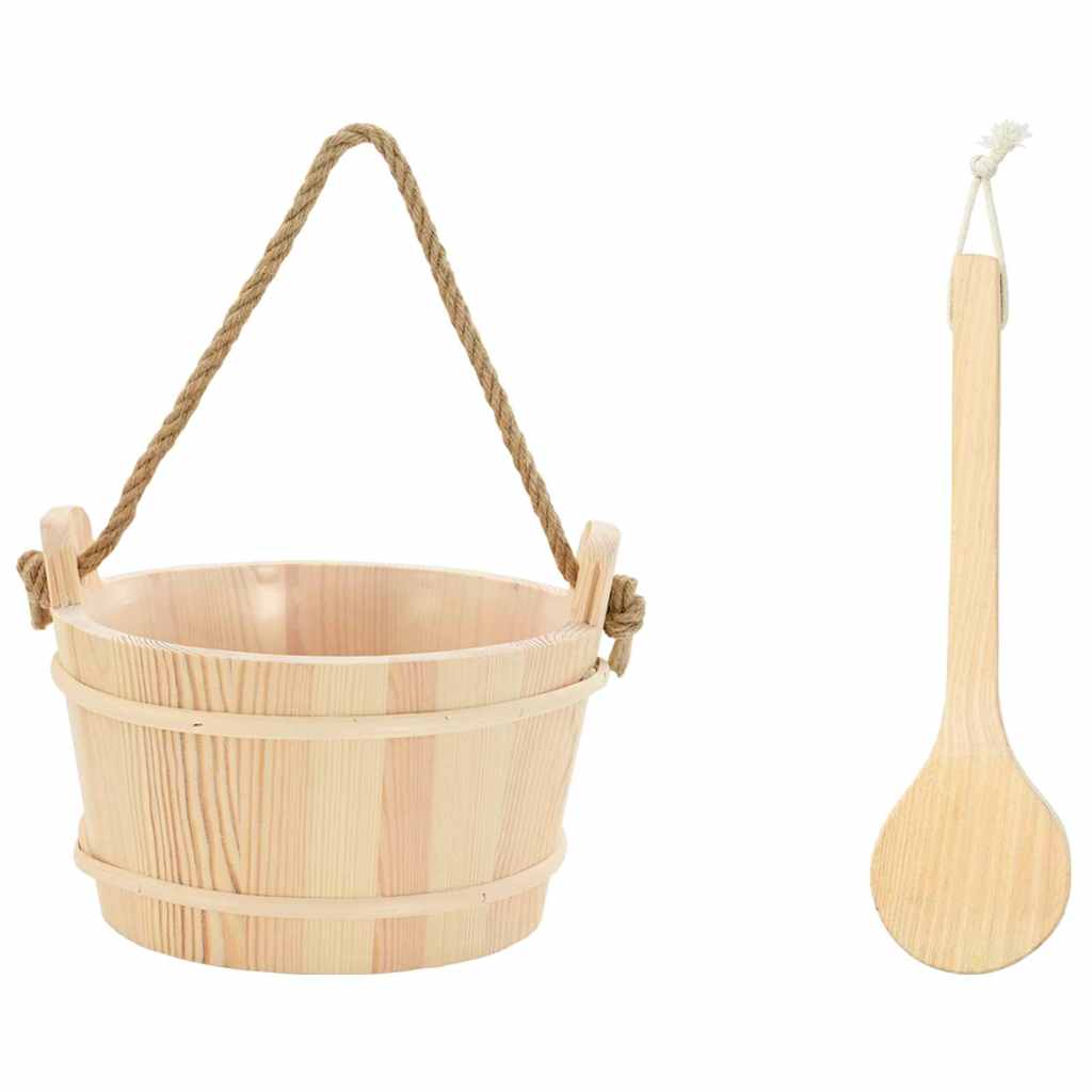 Cubo de Sauna 2 pcs Marrón Madera de Pino Sólida y Cáñamo