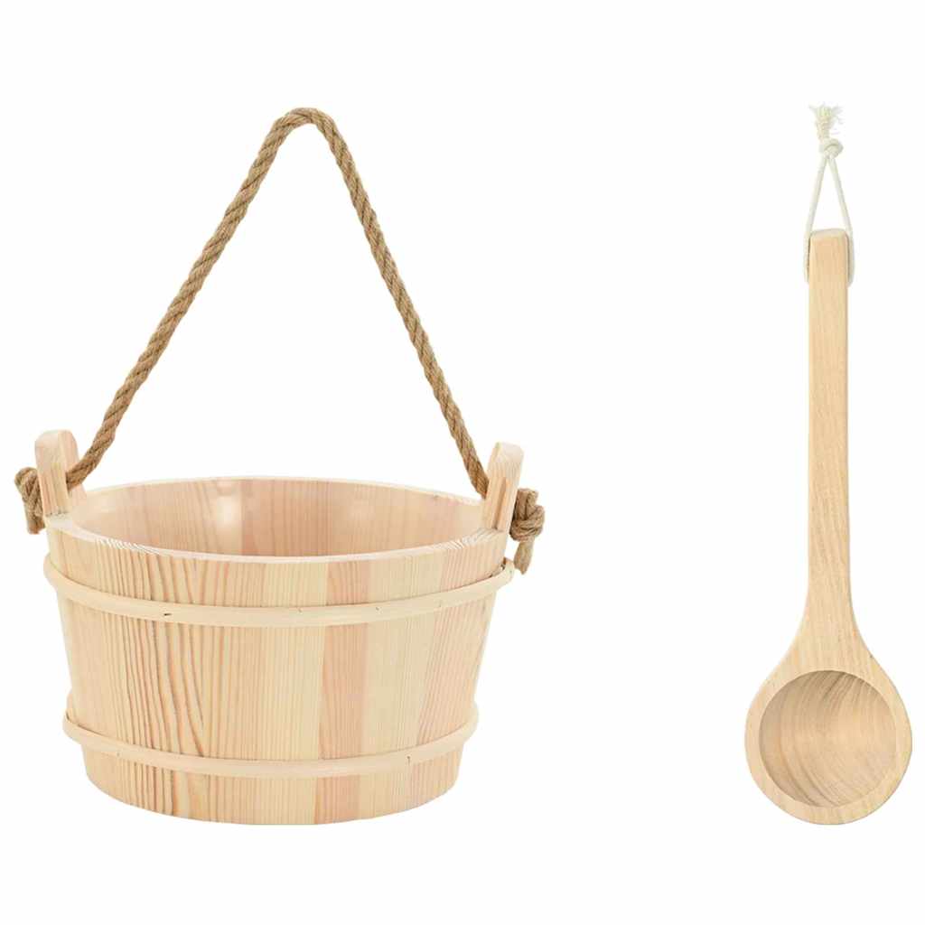 Cubo de Sauna 2 pcs Marrón Madera de Pino Sólida y Cáñamo