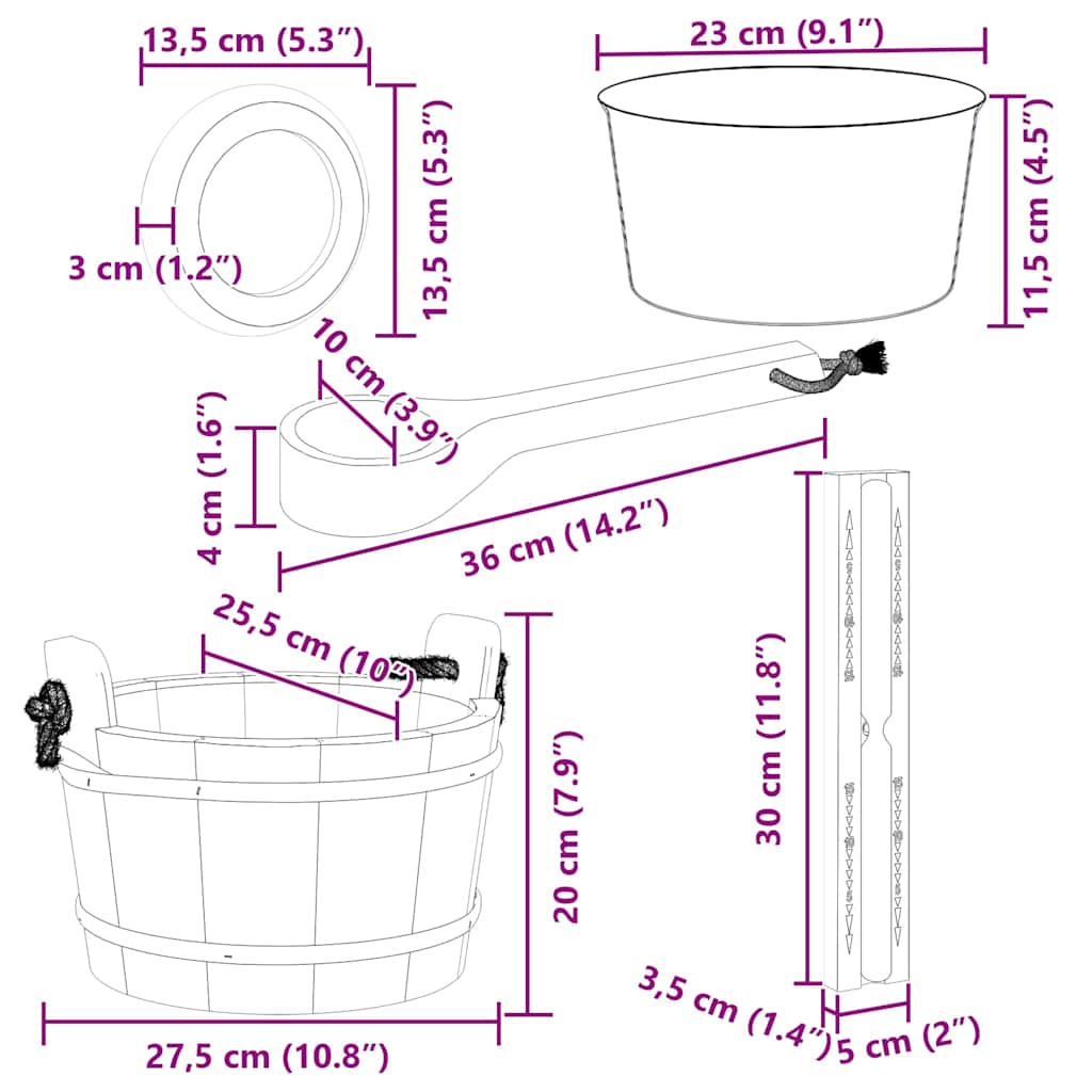 Juego de Accesorios de Sauna 4 pcs Marrón