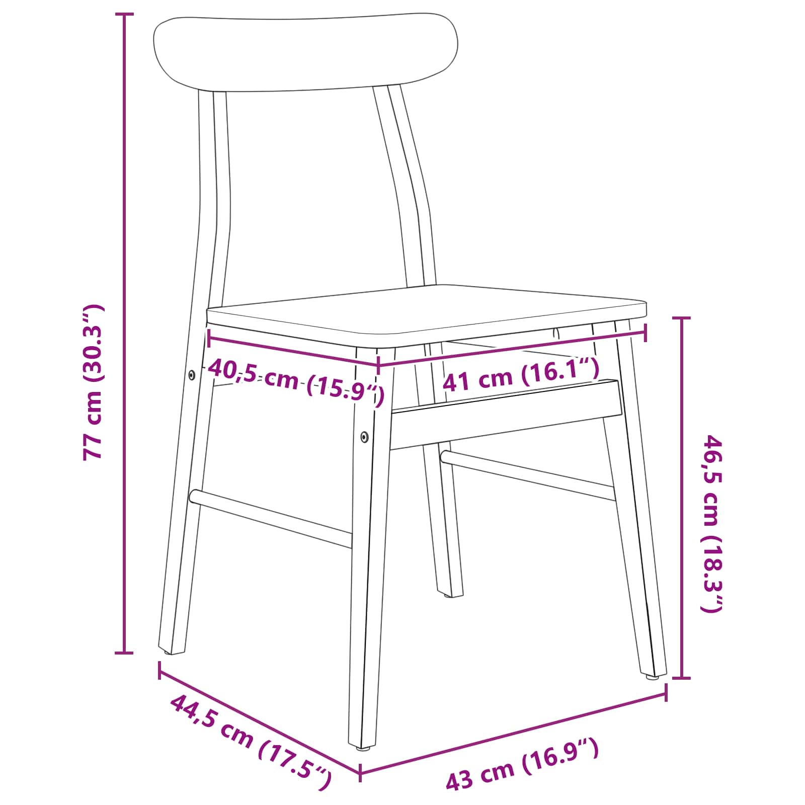 Silla de comedor 2 pcs 43 x 44,5 x 77 cm