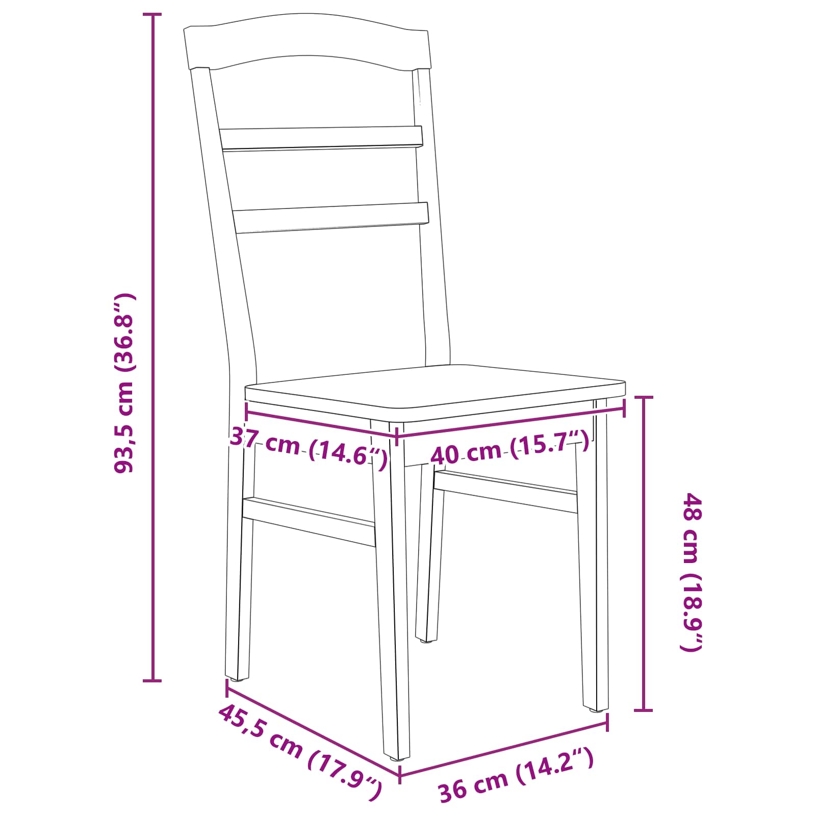 Silla de comedor 2 pcs Madera de Caucho Sólido