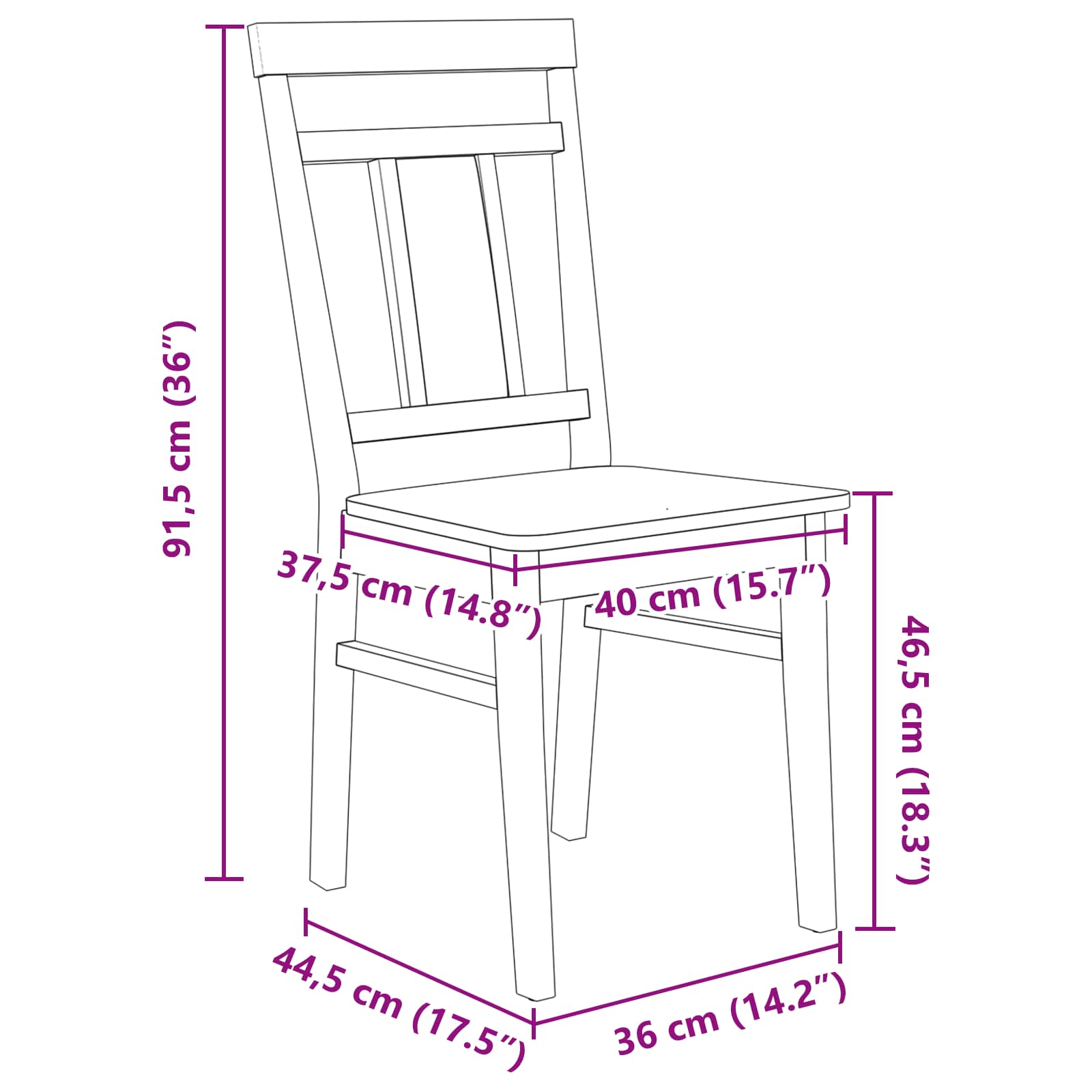 Silla de comedor 2 pcs Madera de Caucho Sólido