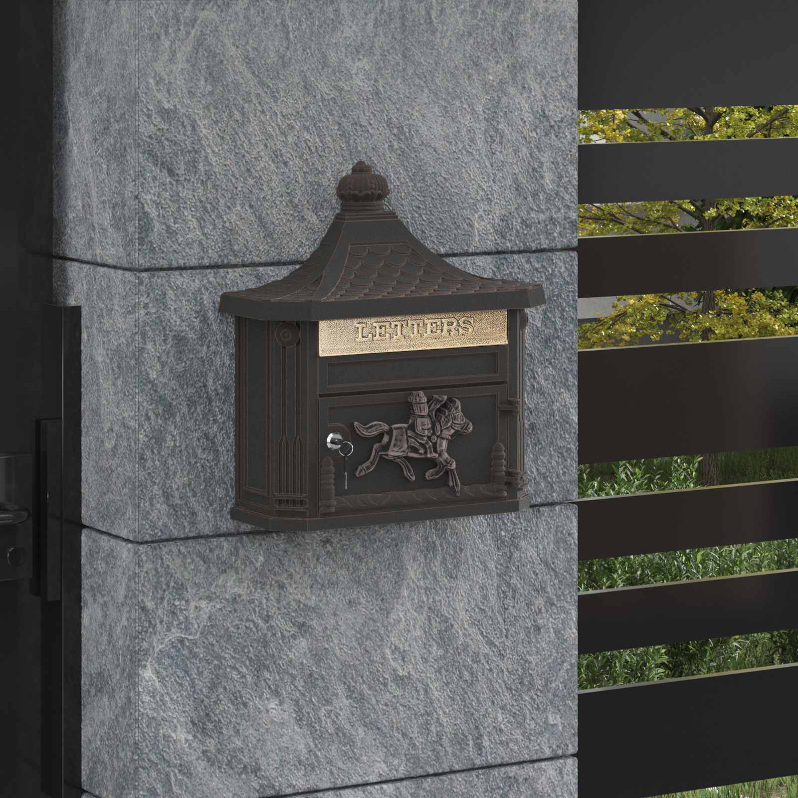 Buzón Montado en la Pared con puerta Bronce 40,5 x 16 x 45 cm