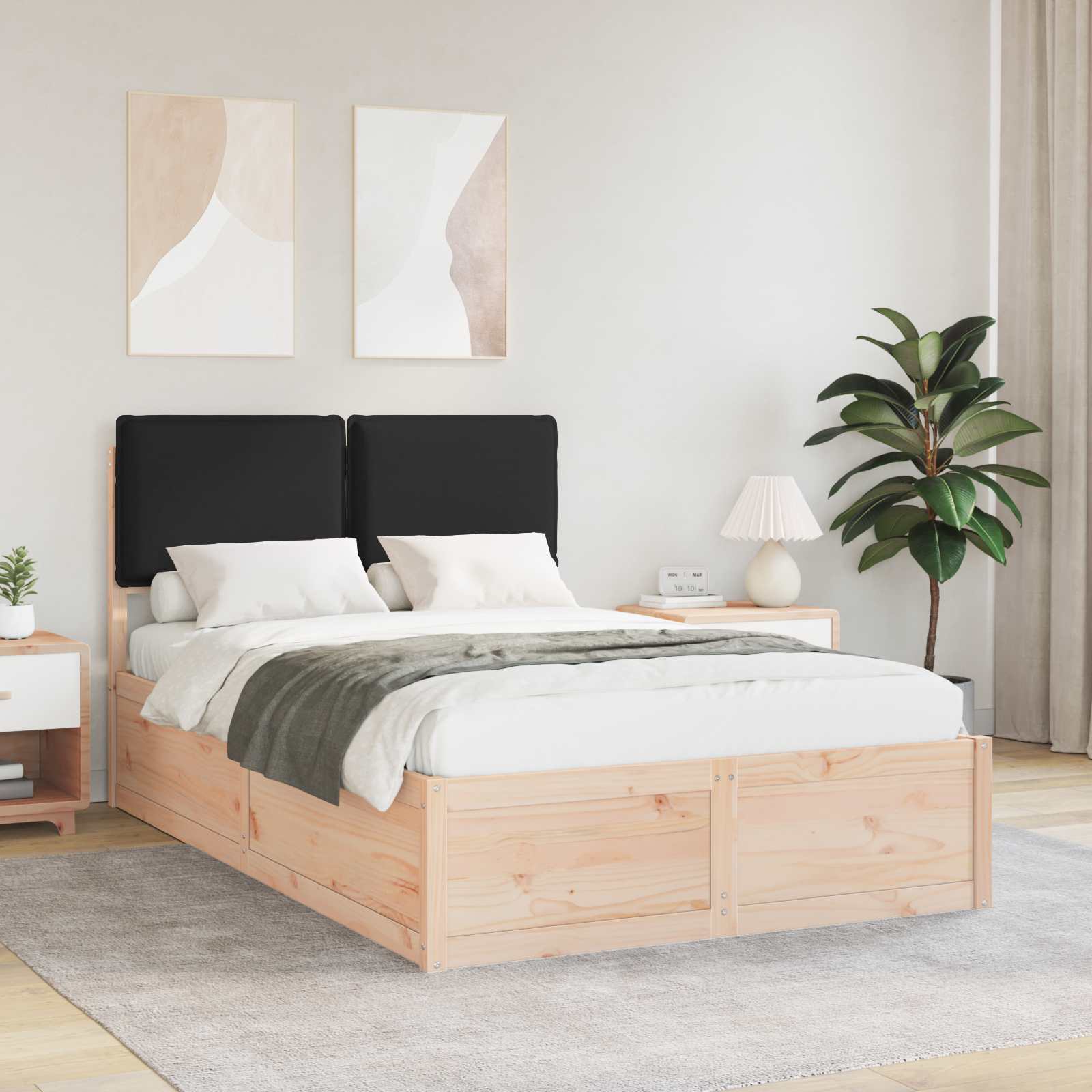 Estrutura de Cama com Cabeceira Estofada Cinzento Claro