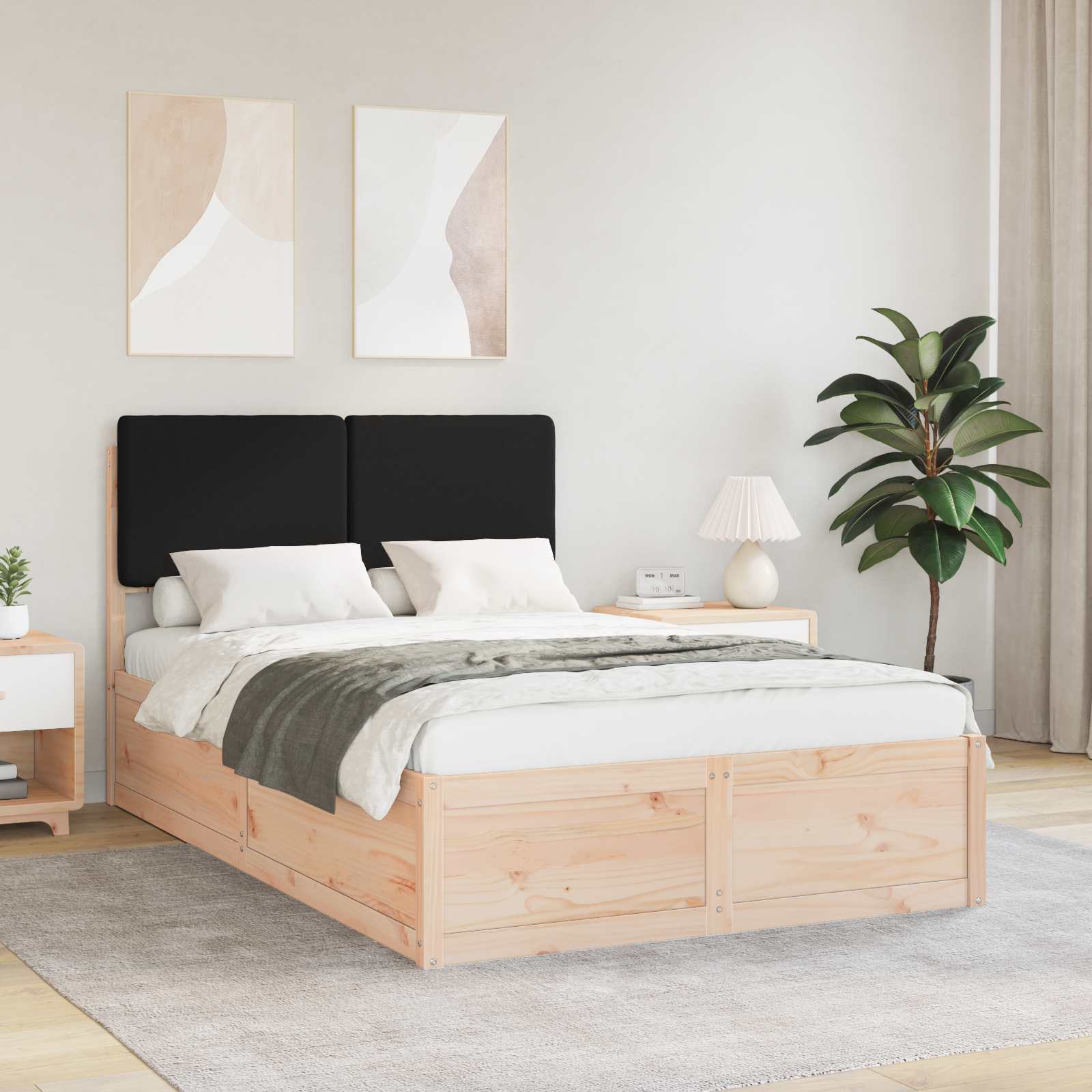 Estrutura de Cama com Cabeceira Estofada Preto 100 x 200 cm
