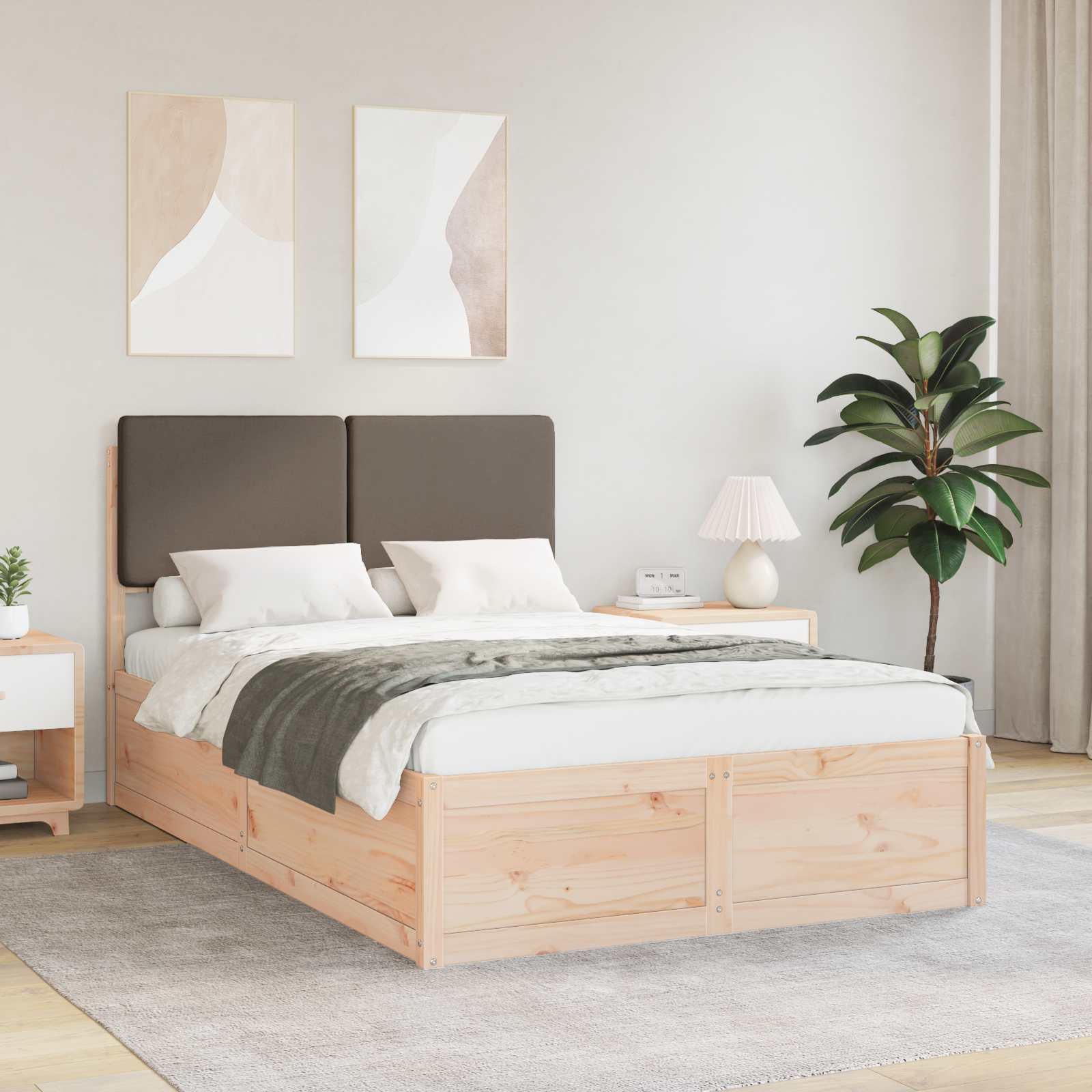 Estrutura de Cama com Cabeceira Estofada Taupe 100 x 200 cm