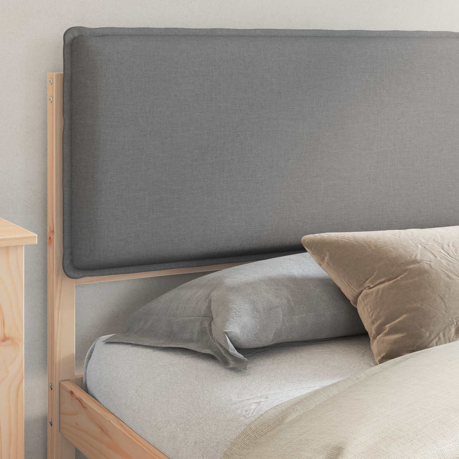Estructura de Cama con Cabecera Tapizada Gris Claro