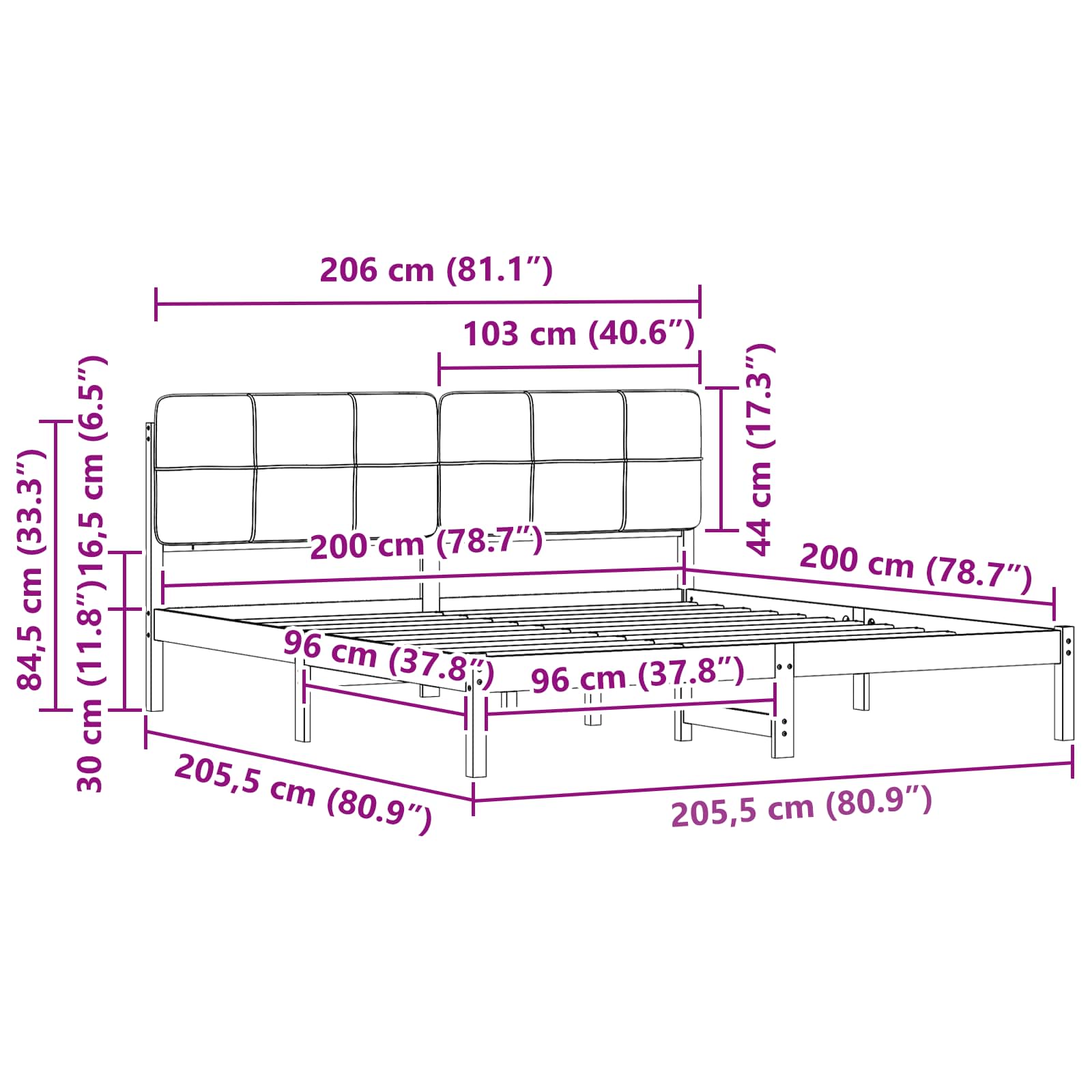 Estructura de Cama con Cabecera Tapizada Gris Claro